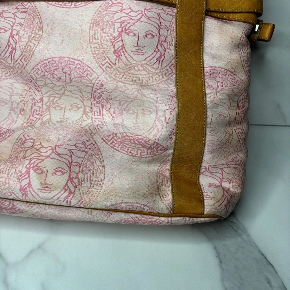 Versace Medusa Pink Leather And Canvas 2 Side Handle Tote/ Bag